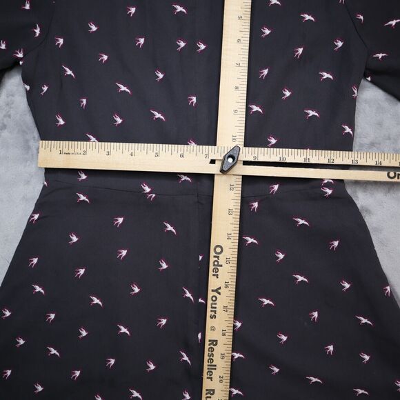 Banana Republic Fit Flare Dress Womens Petite 0P Black Swallow Bird Casual - Picture 10 of 12